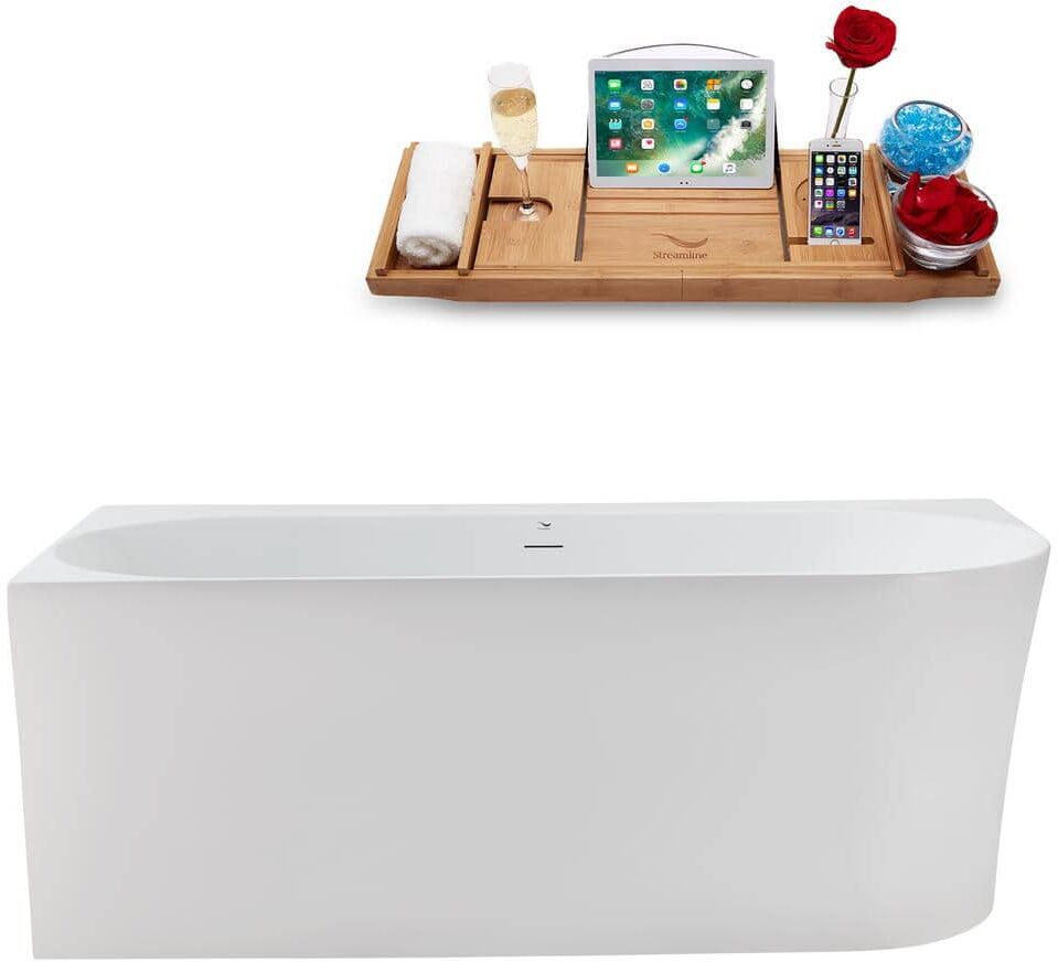 Streamline 63 in. x 30 in. Acrylic Freestanding Soaking Bathtub in Glossy White With Polished Brass Drain