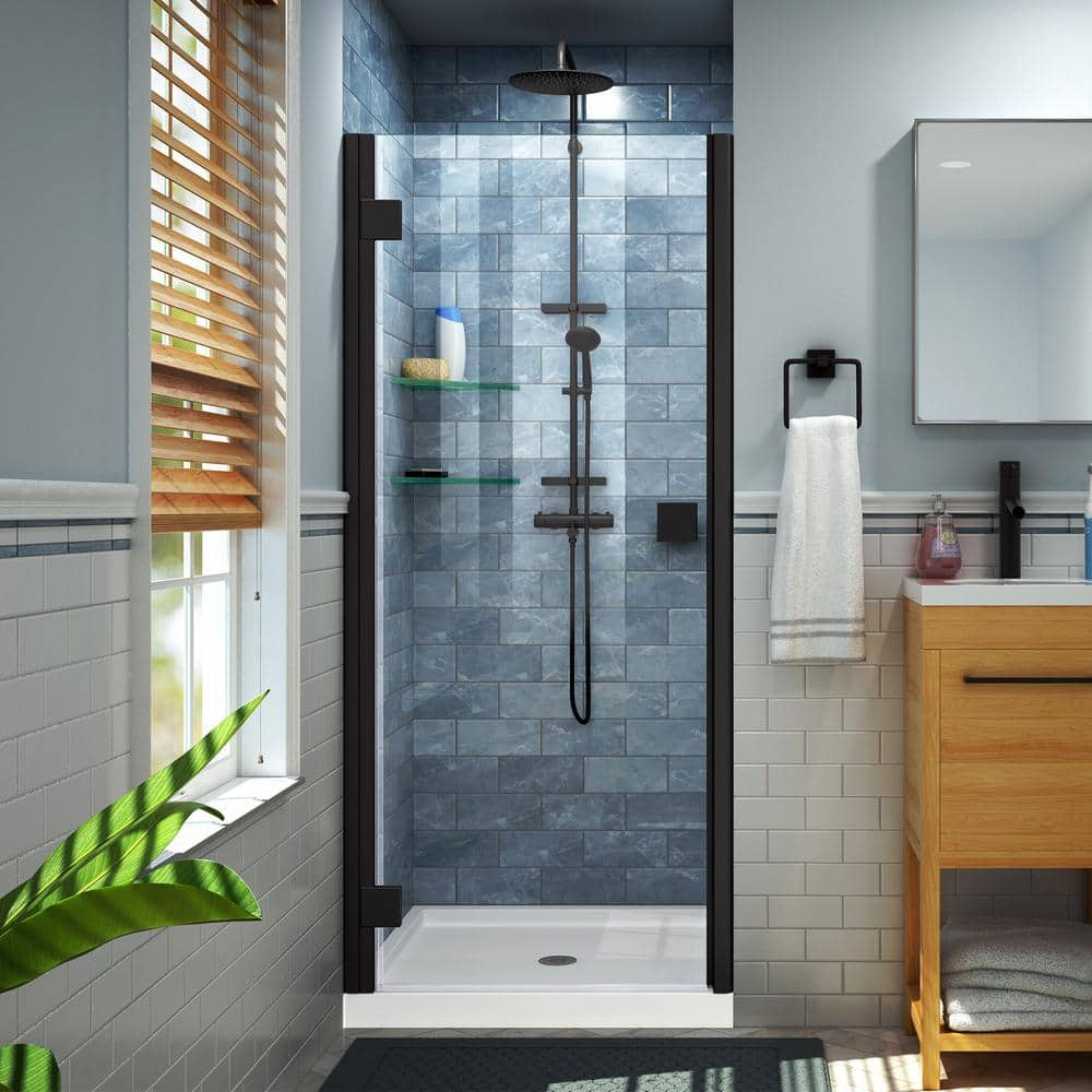 DreamLine Lumen 40 41 in. W x 72 in. H Semi Frameless Hinged Shower Door in Matte Black