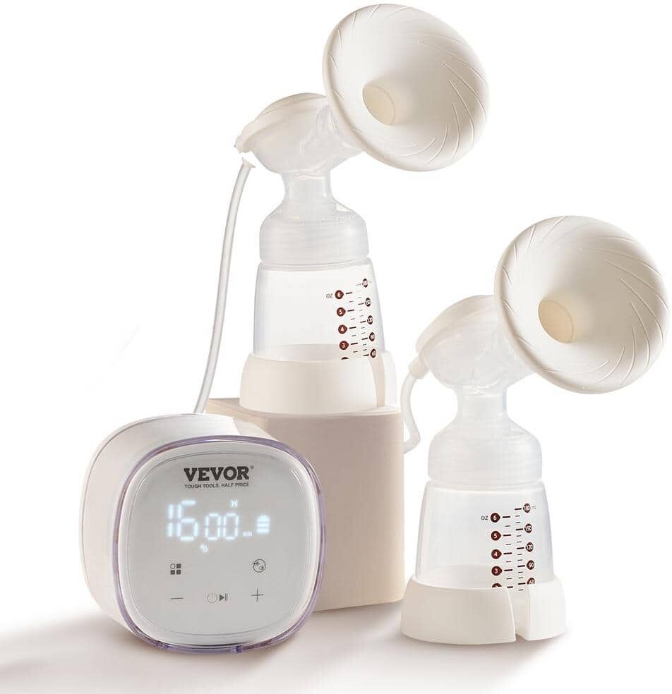 VEVOR Double Electric Breast Pumps 4 Mode 16 Levels 300mmHg Strong Suction Anti-Backflow Breastfeeding Pump LED Display