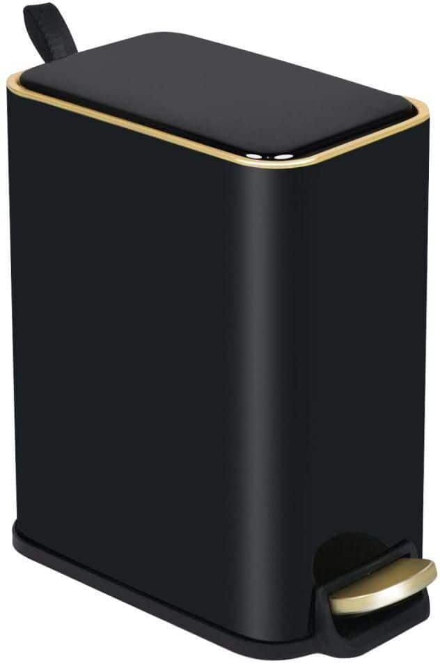 Dracelo Small Bathroom Step Trash Can with Lid Soft Close in Black