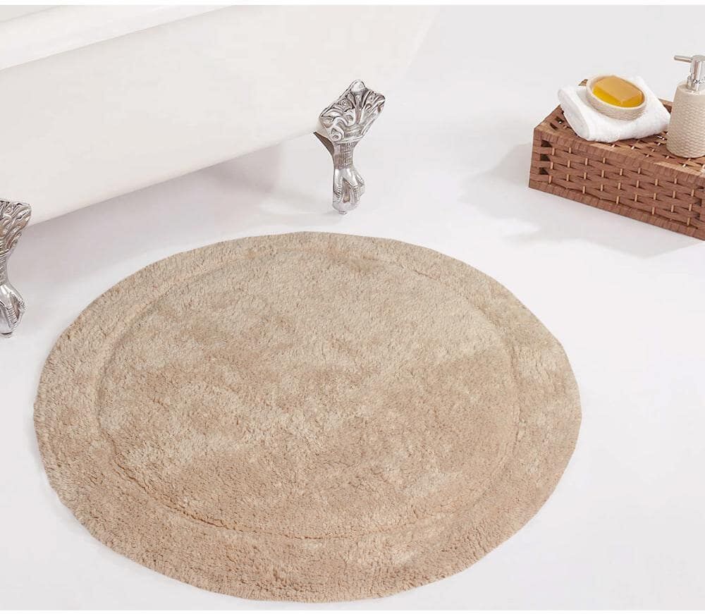 HOME WEAVERS INC Waterford Collection 100% Cotton Tufted Non-Slip Bath Rug, 30 in. Round, Linen