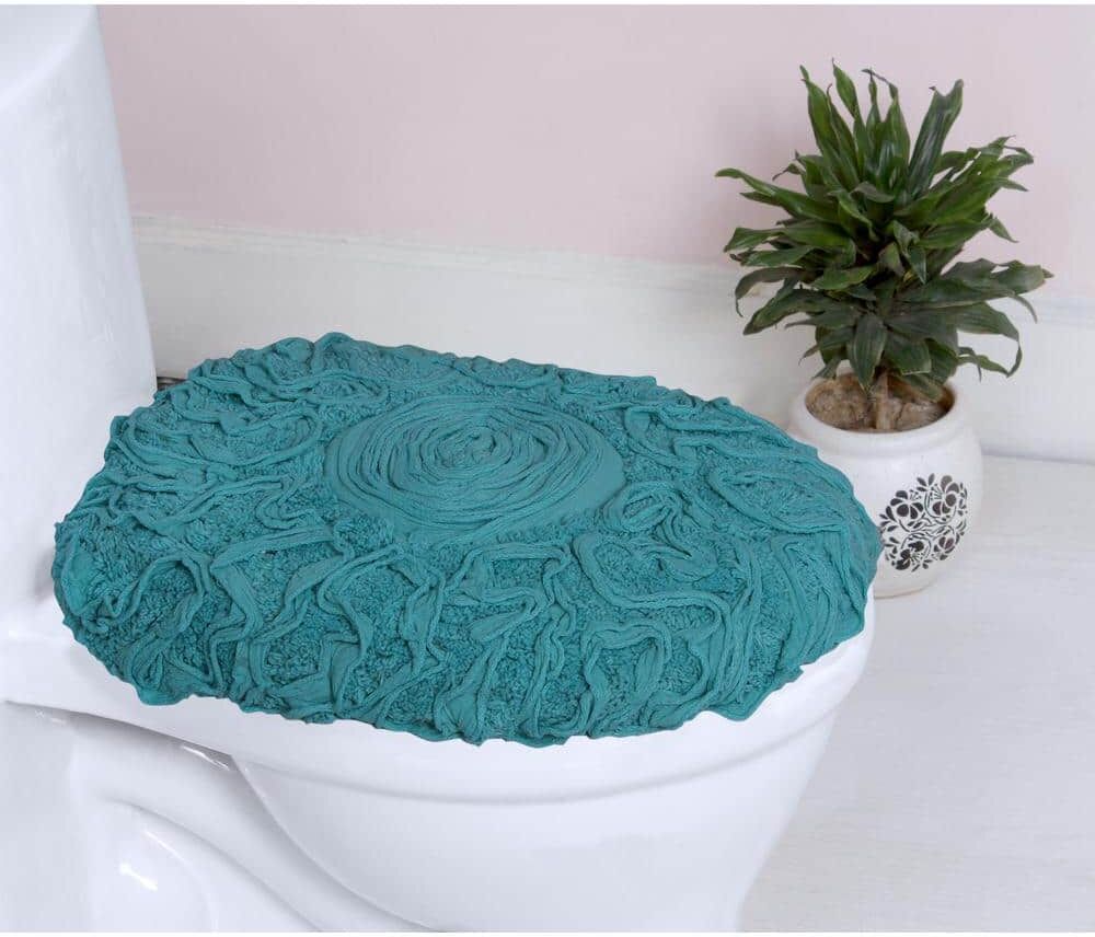 HOME WEAVERS INC Bell Flower Collection 100% Cotton Tufted Bath Rug, 18x18 Toilet Lid Cover, Blue