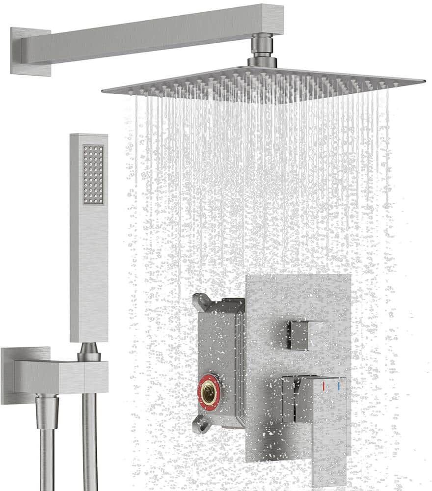 GIVING TREE 2-Spray Patterns with 12 in Wall Mount High Pressure Shower Faucet with Hand Shower in Brushed Nickel(Valve Included)