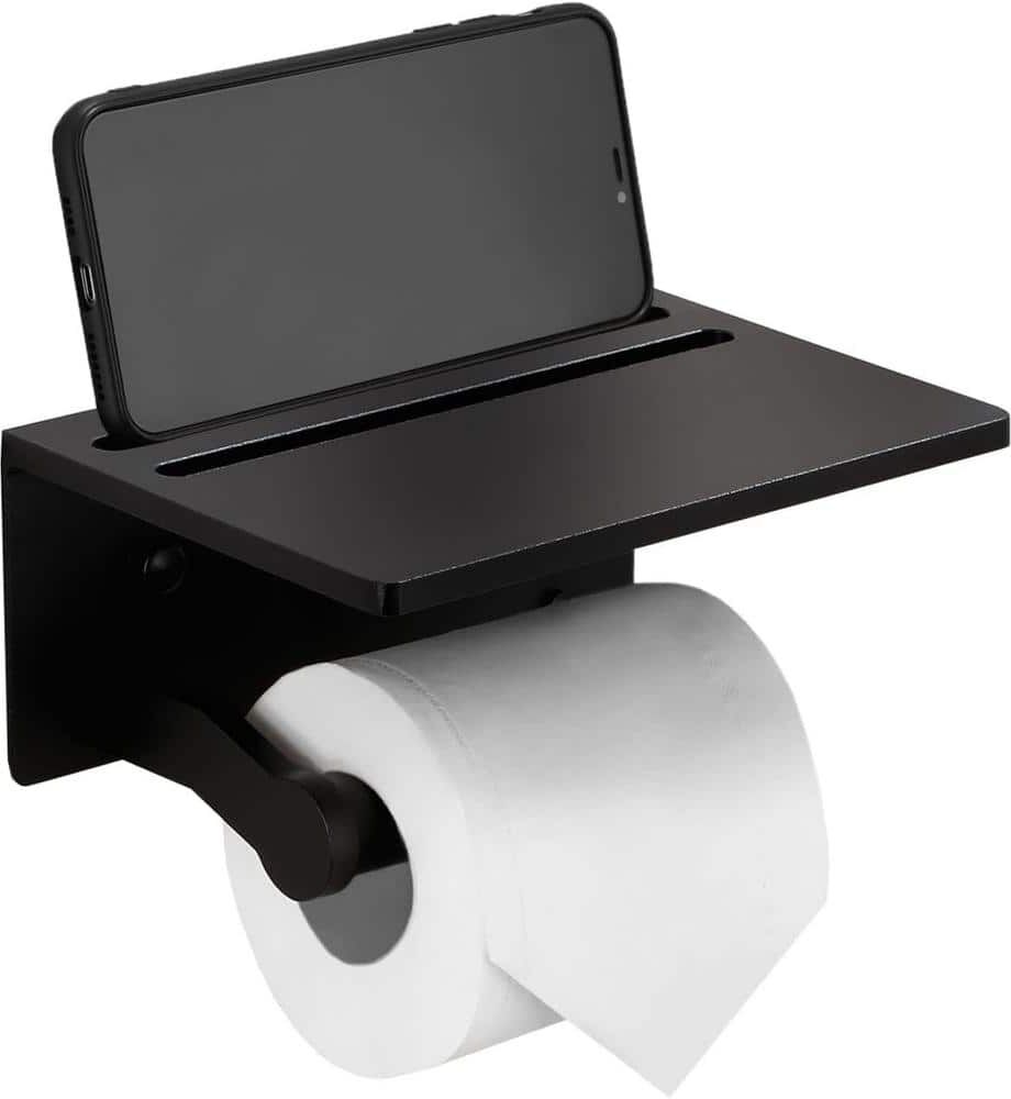 Smarthome Toilet Paper Holder with Shelf, Black Anti-Rust Aluminum Tissue Roll Holder for Bathroom,