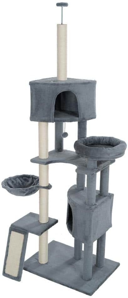 1-Piece Bath Hardware Set with 1 Perches and 2 Caves with Towel Bar/Rack included in Gray Cat Climber Plush Cat Condo