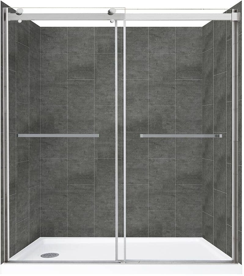 CRAFT + MAIN 60 in. L x 32 in. W x 78 in. H Left Drain Alcove Shower Stall Kit in Slate and Brushed Nickel Hardware