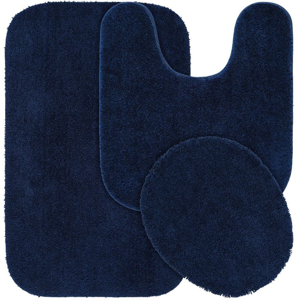 Garland Rug Traditional Navy 3-Piece Washable Bathroom Rug Set