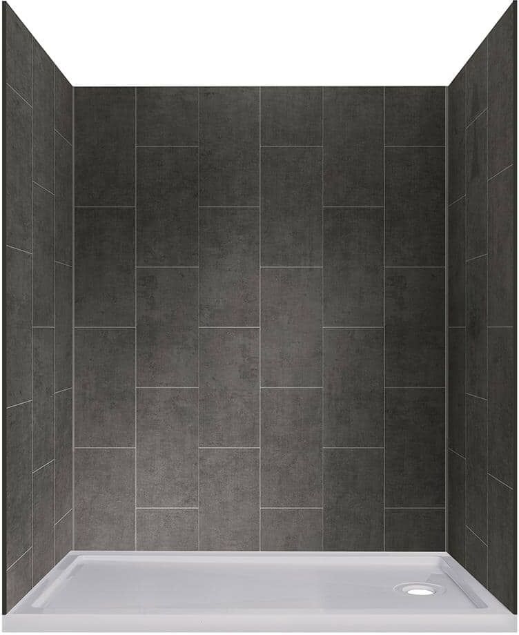 CRAFT + MAIN Jetcoat 32 in. x 60 in. x 78 in. Shower Kit in Slate with Right Drain Base in White (5-Piece)