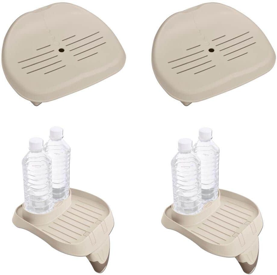 Intex Slip Resistant Hot Tub Seat (2-Pack) and Cup Holder/Refreshment Tray (2-Pack)