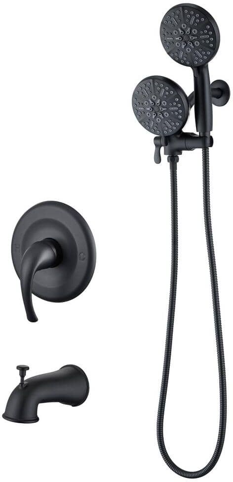 ELLO&ALLO Single-Handle 48-Spray Tub and Shower Faucet Handheld Combo with 5 in. Shower Head in Matte Black (Valve Included)