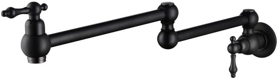 Single Hole Kitchen Wall Mount Stretchable Folding Pot Filler Faucet 2.2 GPM with 2-Handles in Matte Black