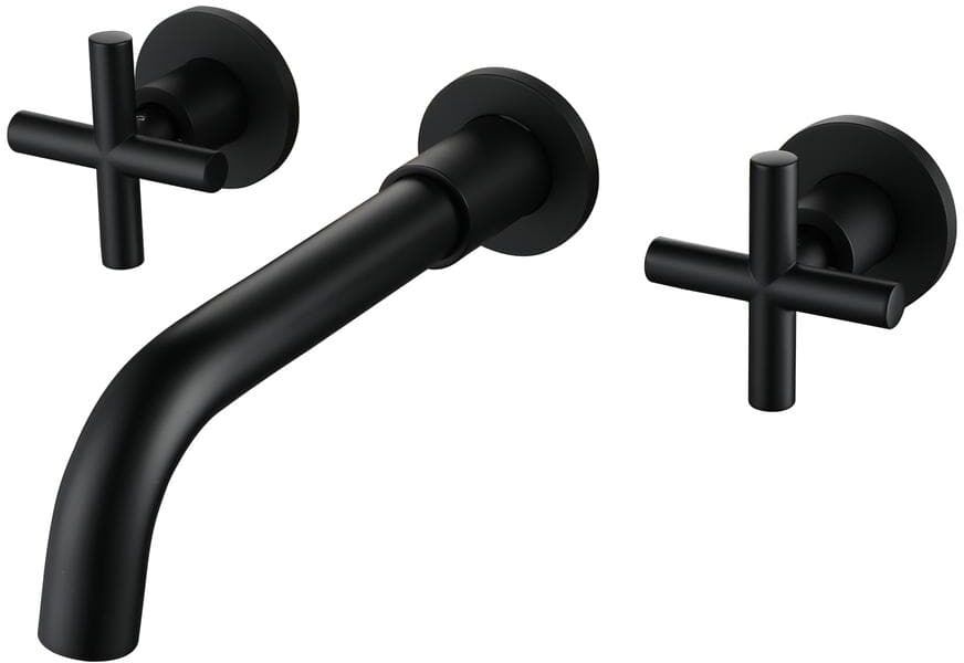 Boyel Living 2 Double Handle Wall Mounted Bathroom Kitchen Faucet Basin Mixer Taps in Matte Black with Rough-in Valve