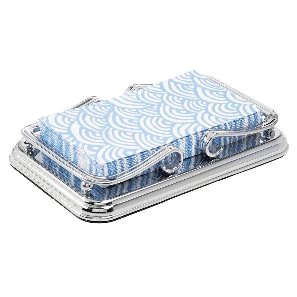 Dracelo Decorative Metal Tray with Non-Skid Base and Scroll Design for Bathroom Vanity Countertops in Chrome 1 pack
