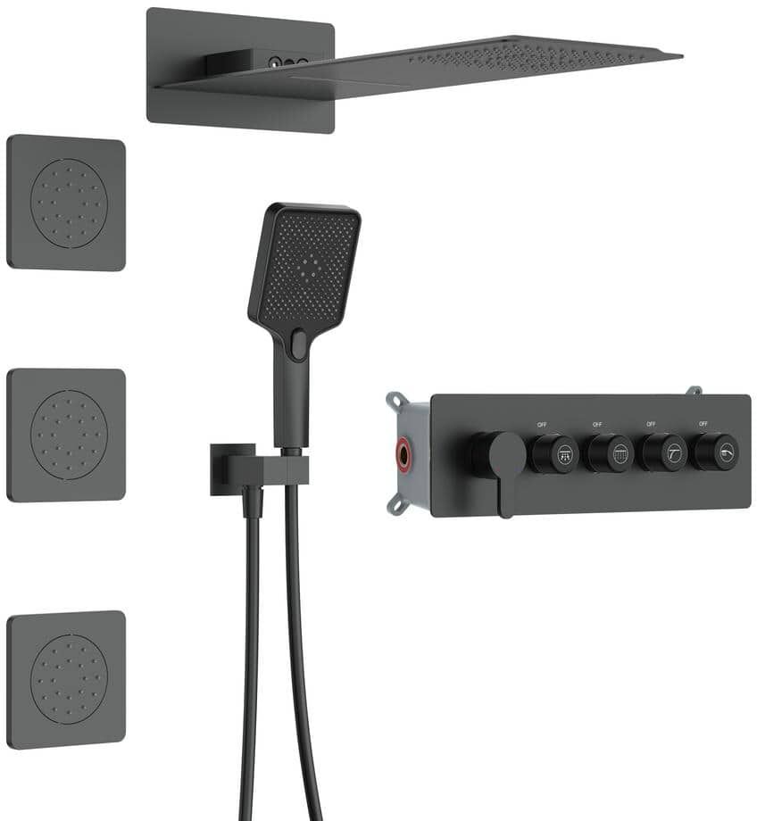 GIVING TREE 6-Spray Patterns 23 in. Wall Mount Dual Shower Heads 3-Jet Hand Shower Mixer Shower System Combo Set in Matte Black