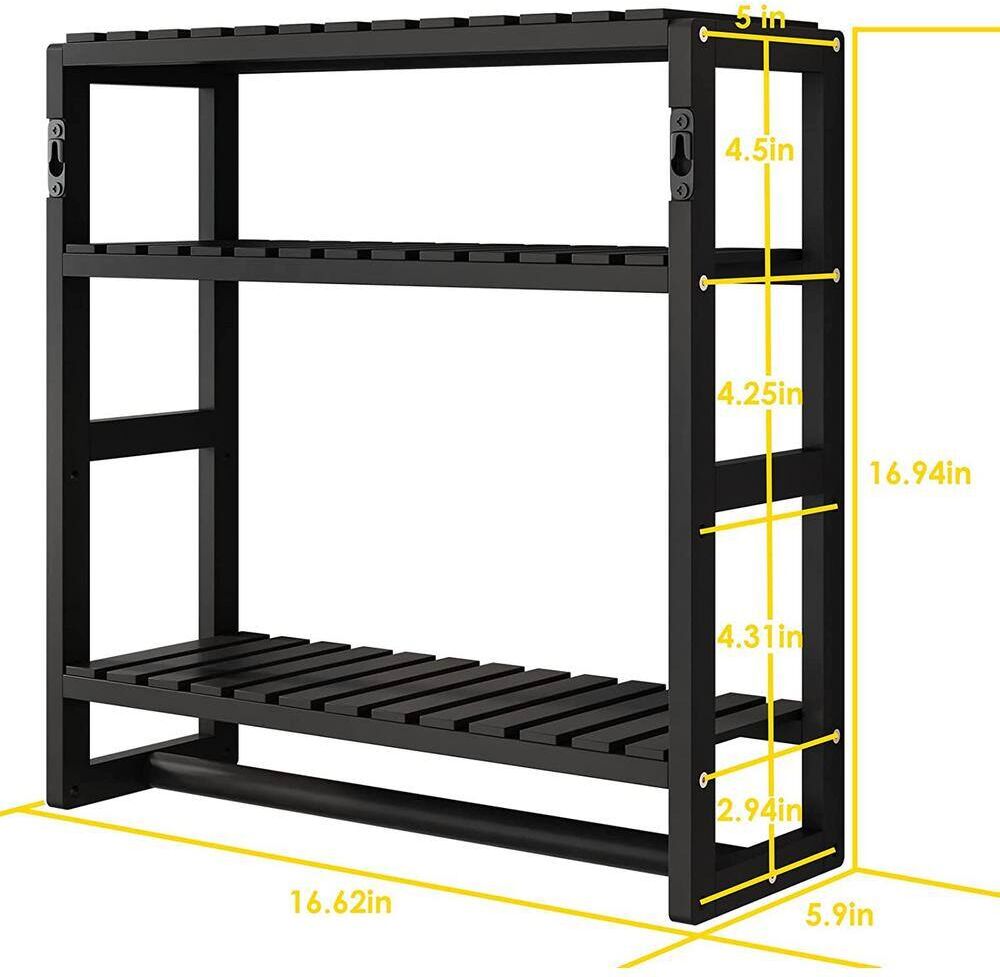 Dyiom 16 in. W 16 in. H x 5.9 in. D Bamboo Material 2-Pack Square Bathroom Organizer Shelves Adjustable 3-Tiers in Black