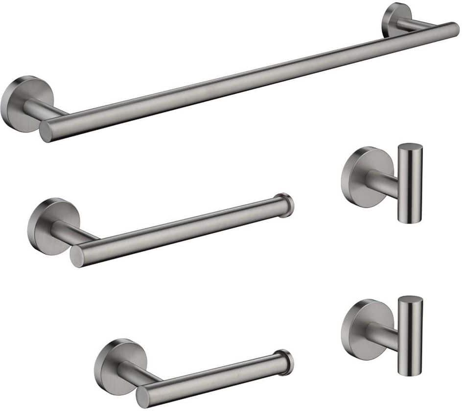 Aurora Decor Doris 5 Piece Bath Hardware with Towel Bar*1, Hand Towel Holder*1, Toilet Paper Holder*1, Towel Hook*2 in Brushed Nickel