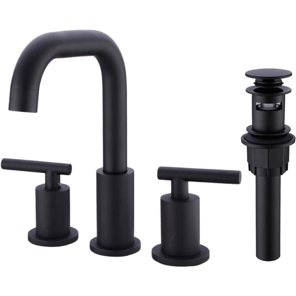 Dyiom Bathroom Accessories 3-Piece Set 2-Handle 8-Inch Widespread Bathroom 3-Hole Sink Faucet, Black Pieces 4