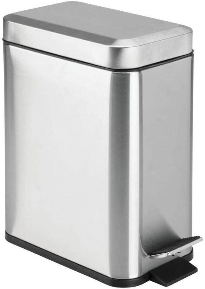 Dracelo 1.3 Gal. Bathroom Small Metal Lidded Step Trash Can with Removable Liner Bucket in Brushed