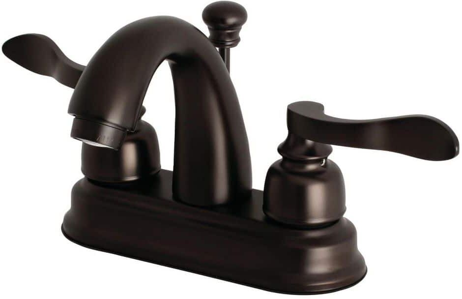 Kingston NuWave French 4 in. Centerset 2-Handle Bathroom Faucet with Plastic Pop-Up in Oil Rubbed Bronze