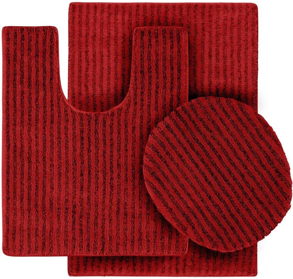 Garland Rug Sheridan Chili Pepper Red 21 in. x 34 in. Washable Bathroom 3-Piece Rug Set