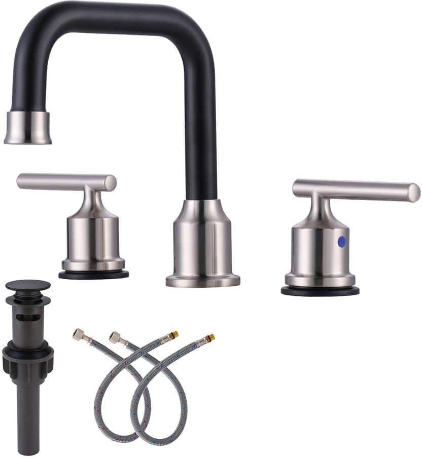 ARCORA 8 in. Widespread Double Handle Basin Faucet in Black and Nickel