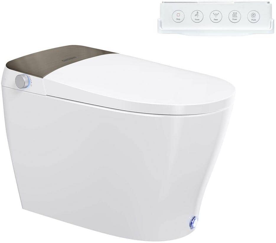 Casta Diva CD-Y080 Elongated Smart Bidet Tankless Toilet in White with Auto Open/Close Lid Foot Kick Operation1.28GPF