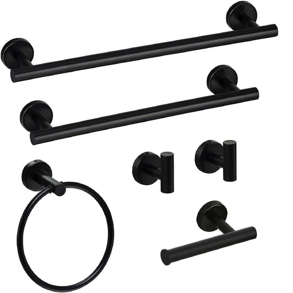 6-Pieces Black Bathroom Hardware Set SUS304 Stainless Steel Wall Mounted Bathroom Accessories Kit
