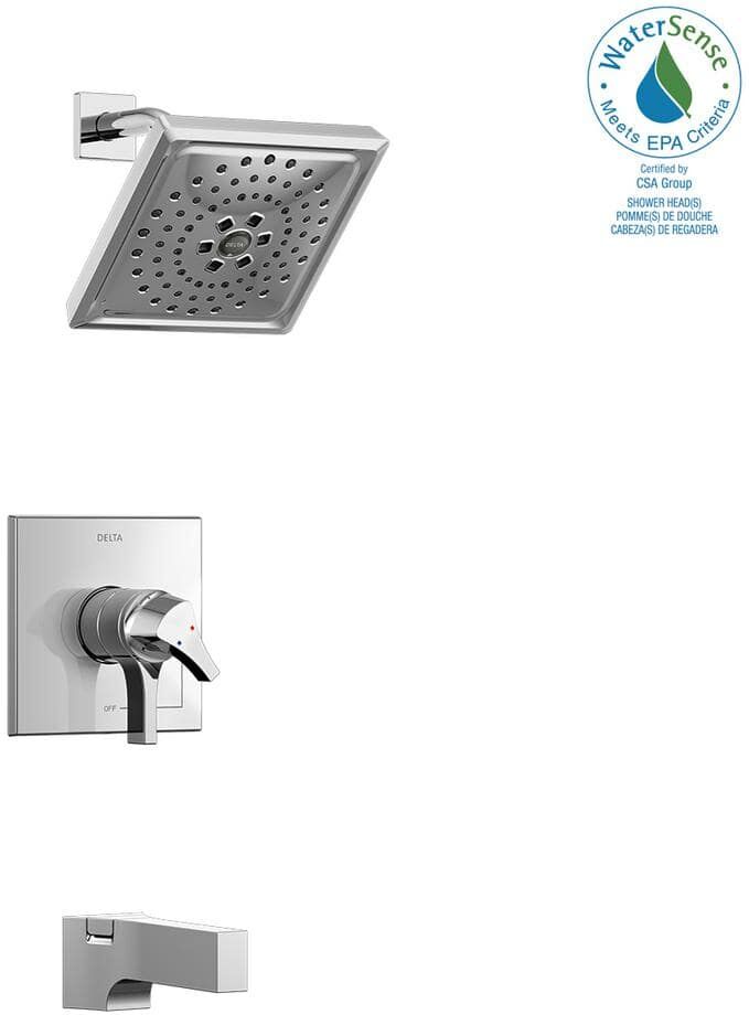 Delta Zura 1-Handle Tub and Shower Faucet Trim Kit with H2Okinetic Spray in Chrome (Valve Not Included)