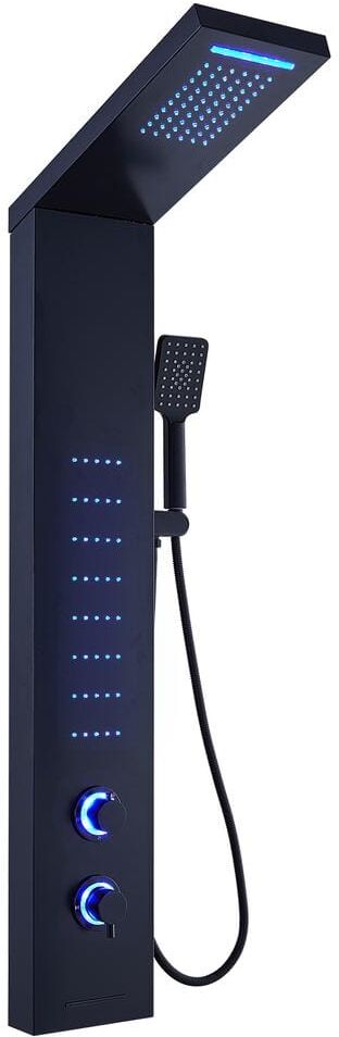 ELLO&ALLO 51 in. 40-Jet Shower Tower Panel System with LED Rainfall Waterfall Shower Head and LED Body Jets in Black