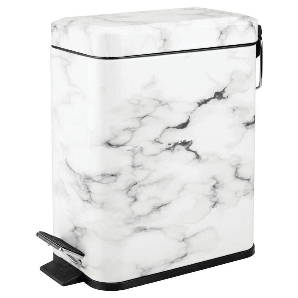Dracelo Small Modern 1.3 Gal. Rectangle Metal Lidded Step Trash Can in. White Marble