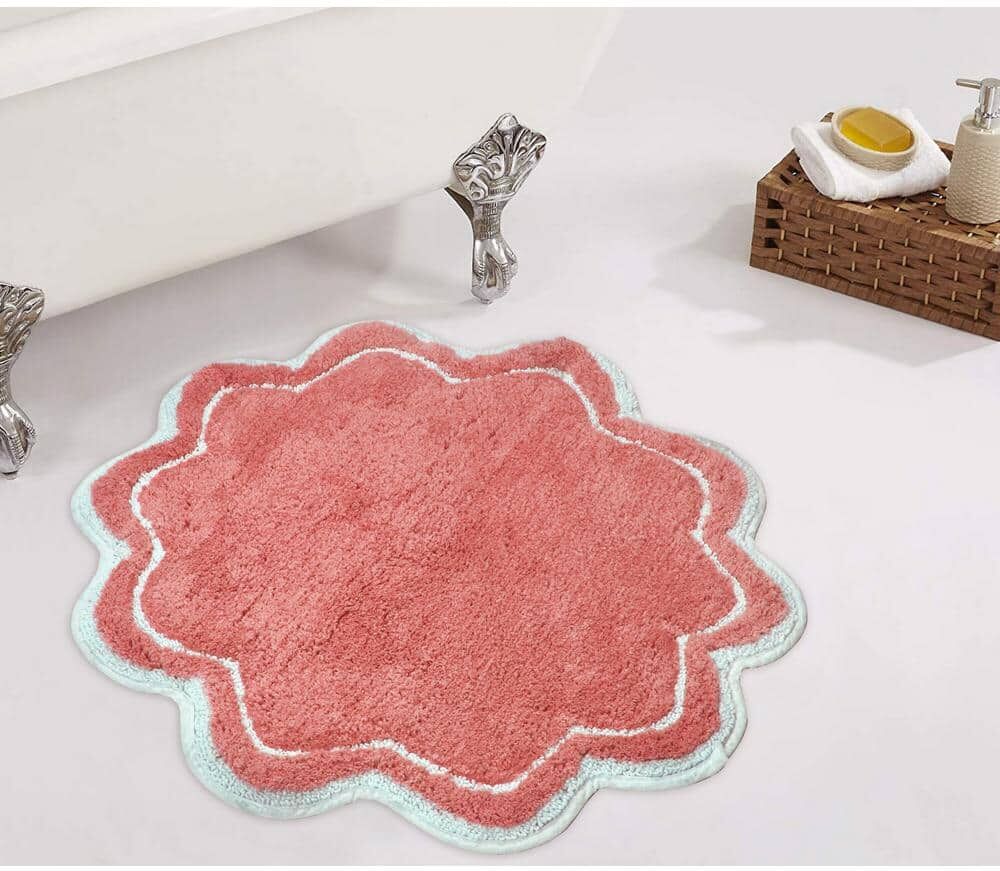 HOME WEAVERS INC Allure Collection 100% Cotton Tufted Non-Slip Round Bath Rug, 30 in. Round, Coral