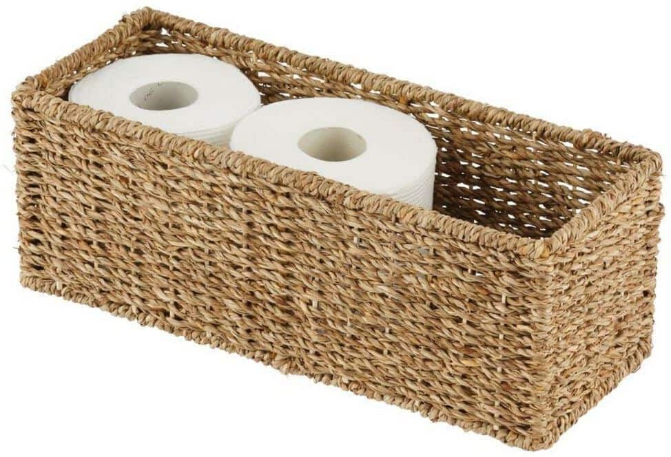 Dracelo Natural Woven Seagrass Bathroom Toliet Roll Holder Storage Organizer Basket Bin, Use on Bathroom Countertop Natural