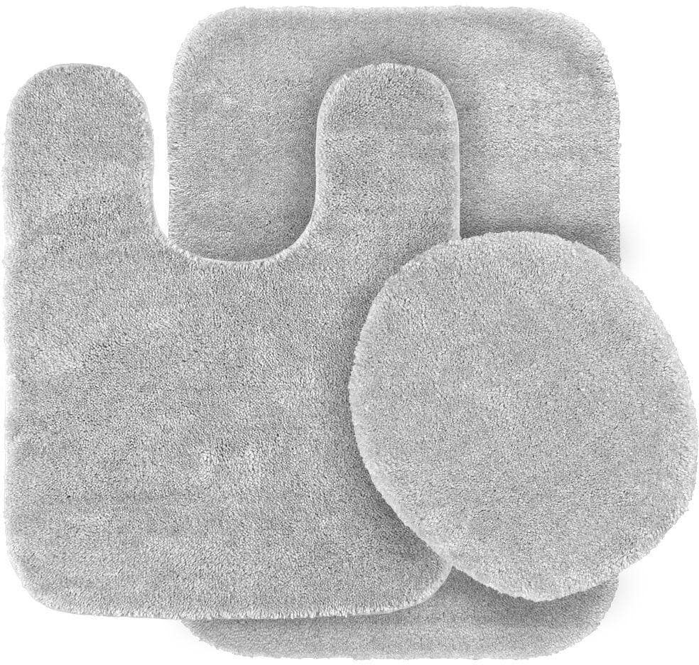 Garland Rug Traditional Platinum Gray 21 in. x 34 in. Washable Bathroom 3 Piece Rug Set