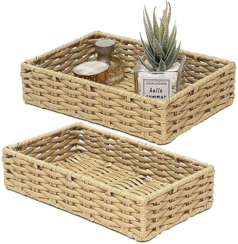 Dracelo Beige Bathroom Storage Organizer Tray Toilet Paper Storage Basket, Towel Bread Baskets for Kitchen Organizing