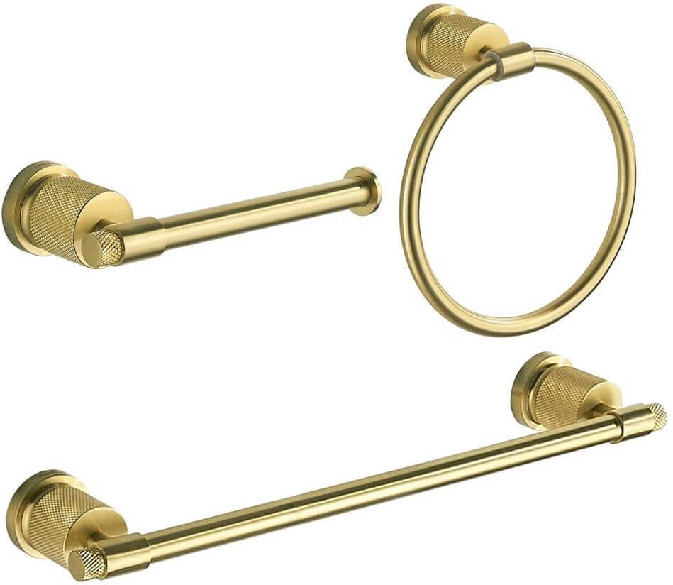 FORIOUS Bathroom Accessories Set 3-pack towel ring，towel bar，toilet paper holder Zinc Alloy in Gold