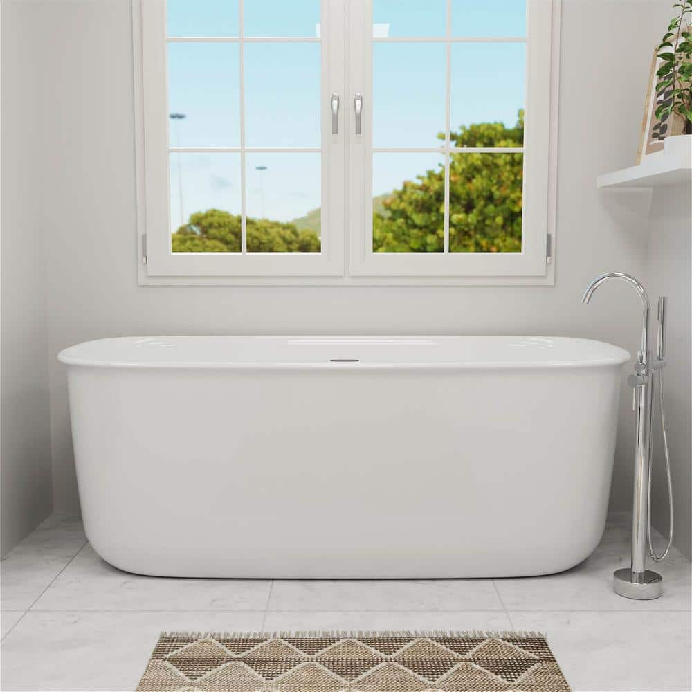 Mokleba Freestanding Modern 67 in. x 31 in. Acrylic Flatbottom Soaking Non-Whirlpool Bathtub in White