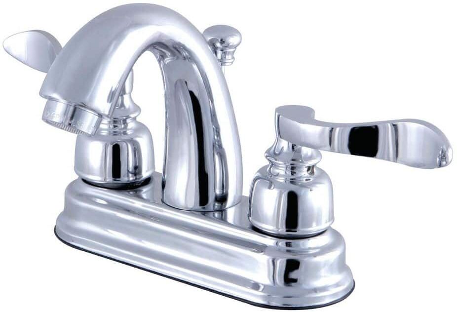 Kingston NuWave French 4 in. Centerset 2-Handle Bathroom Faucet with Plastic Pop-Up in Polished Chrome