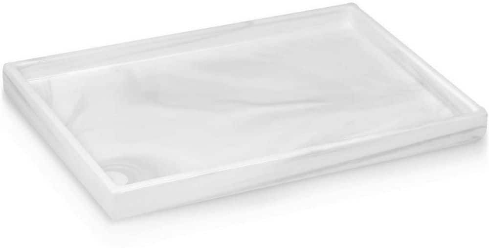 Dracelo Large Size Rectangle Vanity Tray Bathroom Organizer in Marble White