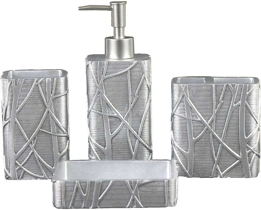 Dyiom Bathroom Accessories Set 4-Pieces Resin Gift Set Apartment Necessities Silver