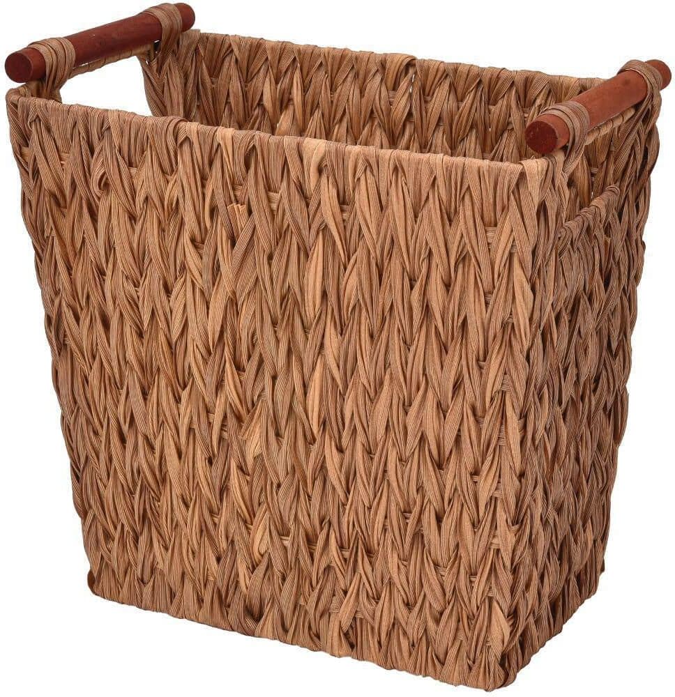 Dracelo Woven Trash Wastepaper Basket with Handles in Caramel