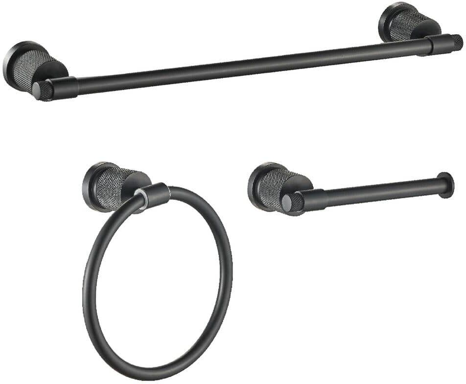 FORIOUS Bathroom Accessories Set 3-pack towel ring，towel bar，toilet paper holder Zinc Alloy in Matte Black