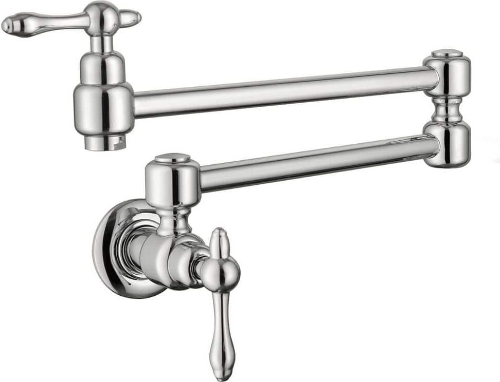 WATWAT Kafir 2-Handle Wall Mounted Pot Filler with Adjustable Function in Polished Nickel