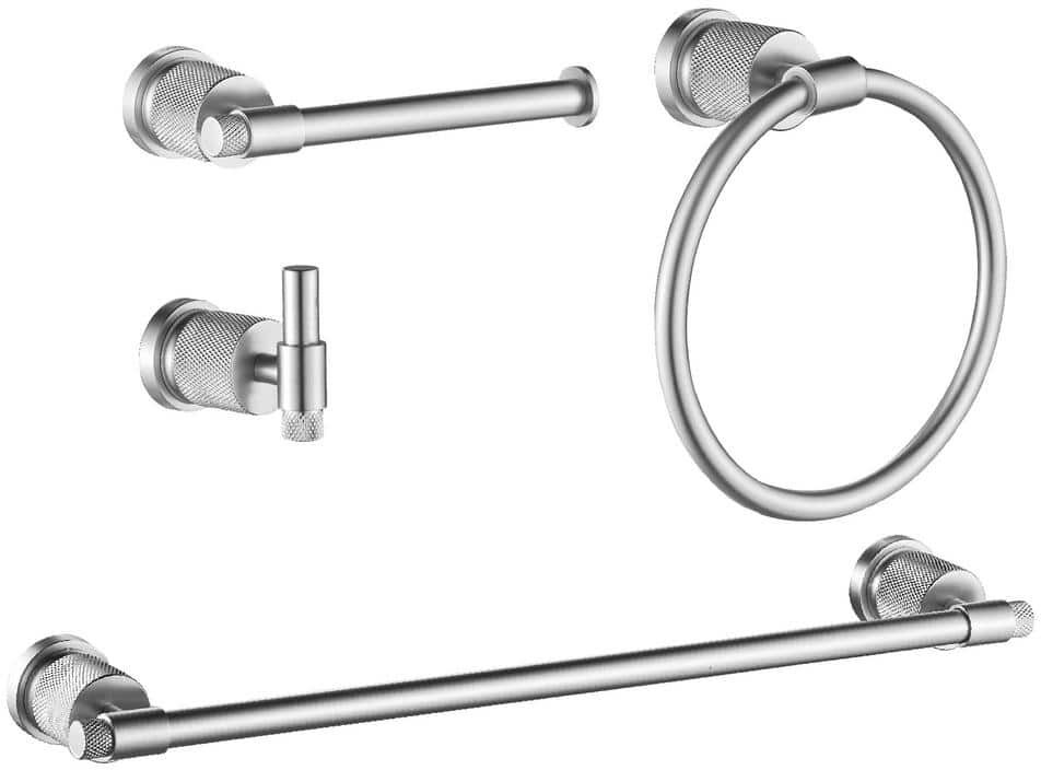 FORIOUS Bathroom Accessories Set 4-pack Towel Bar, Toilet Paper Holder, Towel Ring, Robe Hook in Zinc Alloy