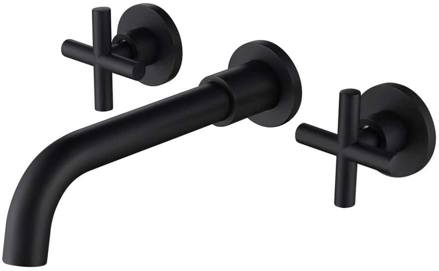 Double Handle Wall Mounted Bathroom Kitchen Faucet Basin Mixer Taps in Matte Black with Rough-in Valve