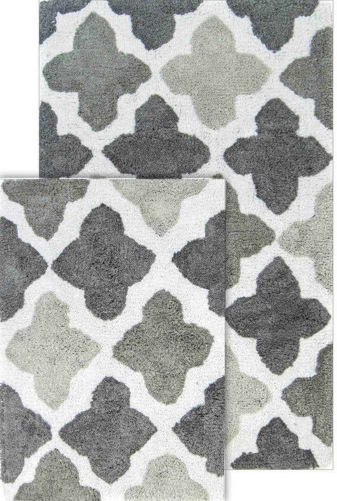 Chesapeake Merchandising Alloy Moroccan Tiles Grey 21 in. x 34 in. and 17 in. x 24 in. 2-Piece Bath Rug Set