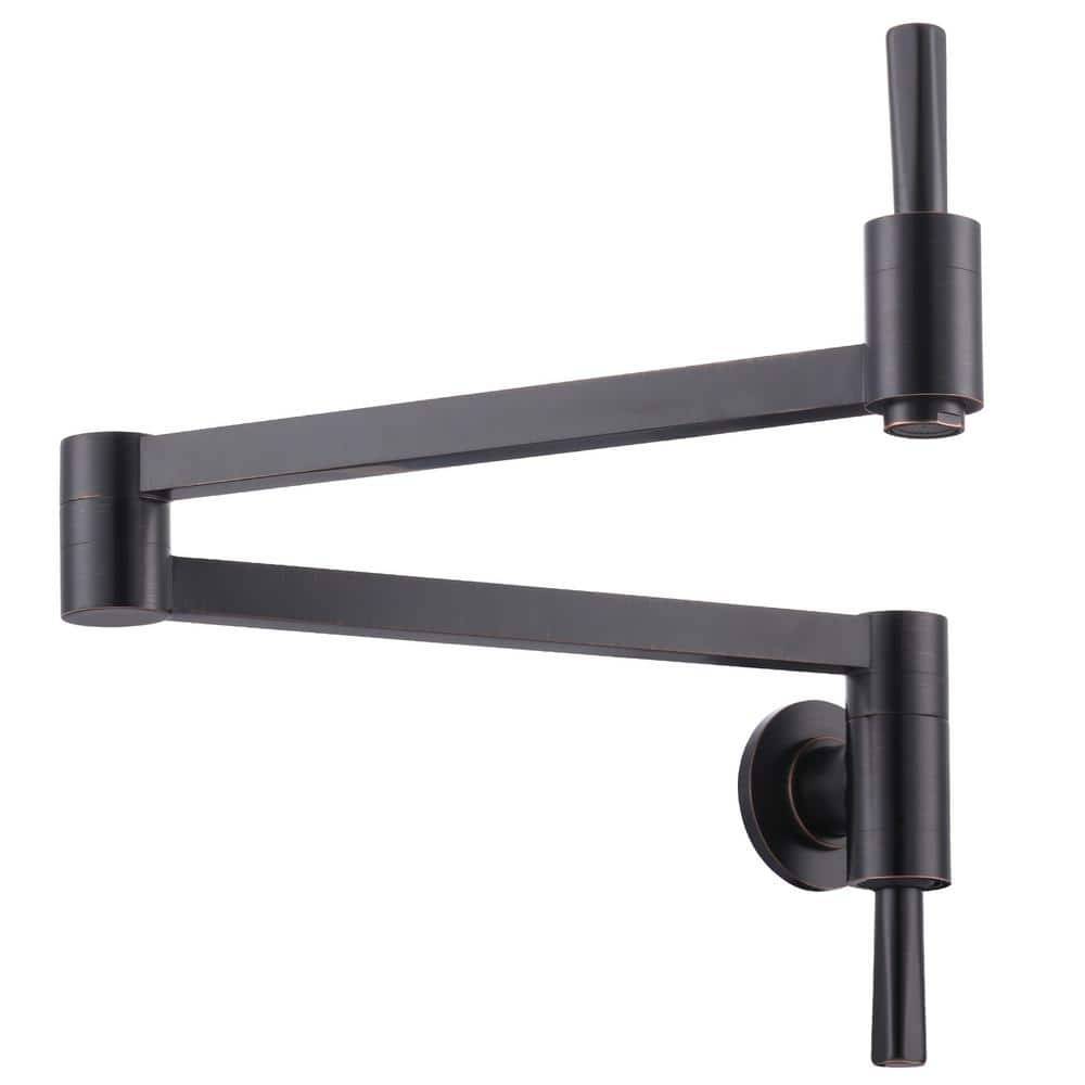 WOWOW Wall Mounted Pot Filler with Double-Handle and Double Joint Swing Arm in Oil Rubbed Bronze