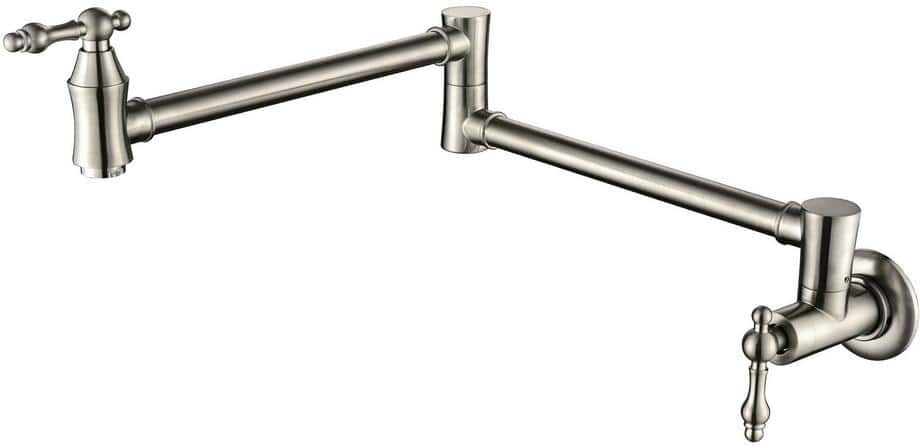 WELLFOR Wall Mount Pot Filler with Double Handle 4 GPM Kettle Faucets for Modern Kitchen in Brushed Nickel