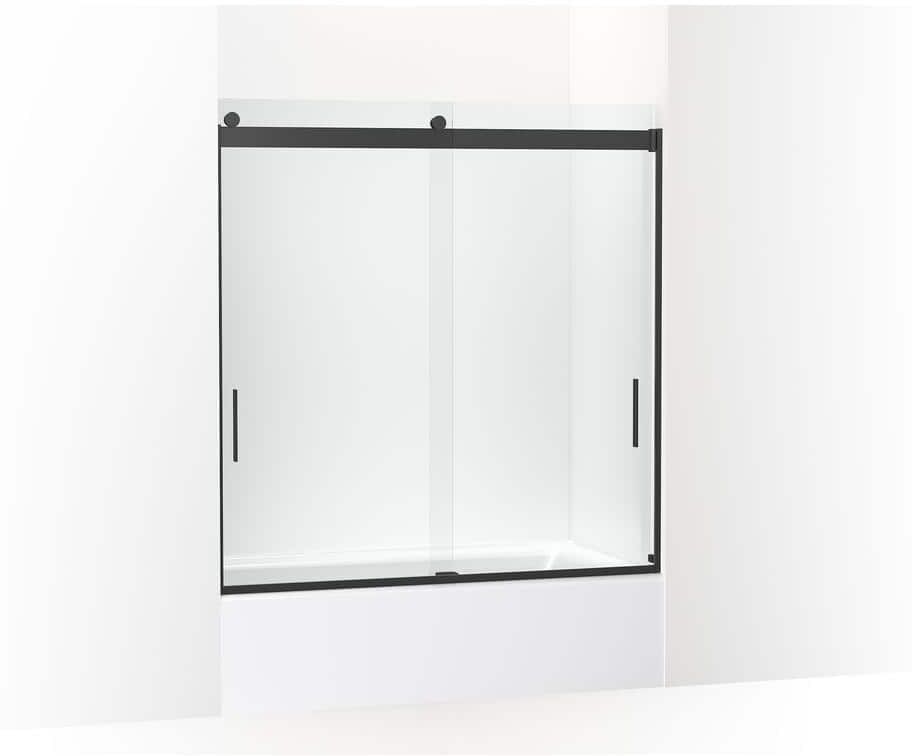 KOHLER Levity 59.625 in. W x 62 in. H Sliding Frameless Tub Door in Matte Black with 3/8 in. Crystal Clear Glass