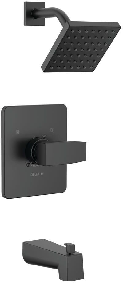 Delta Modern Angular 1-Handle Wall Mount Tub and Shower Trim Kit in Matte Black (Valve Not Included)