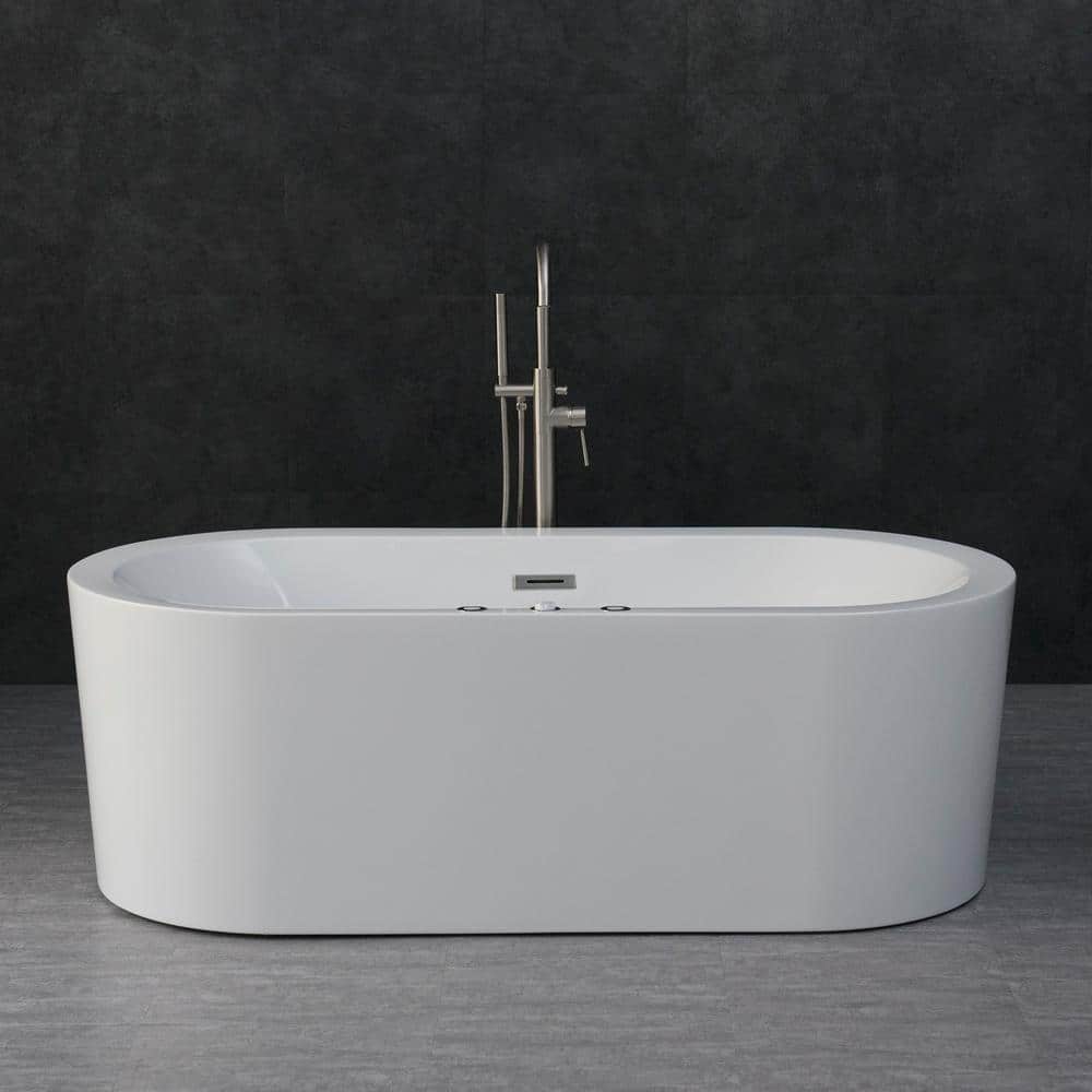 WOODBRIDGE Andria 67 in. Acrylic Freestanding Flat Bottom Whirlpool and Air Bathtub with Drain and Overflow Included in White